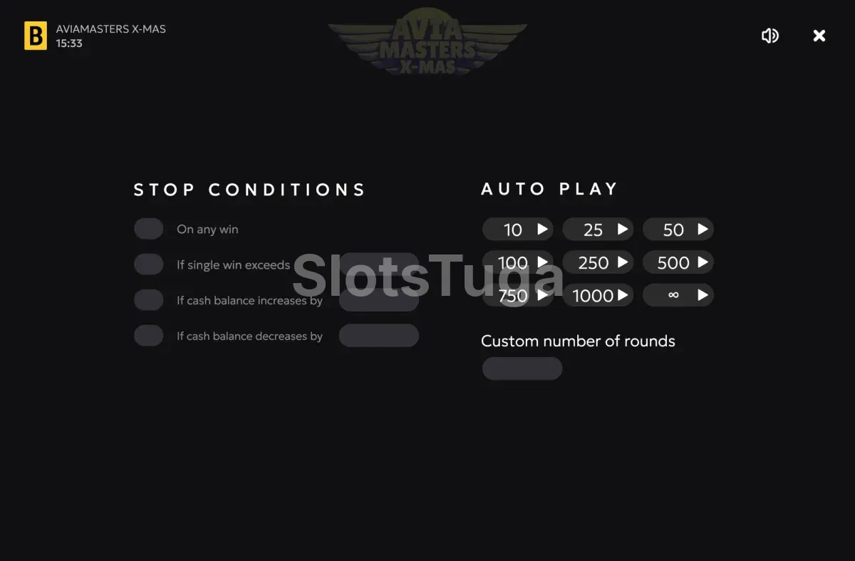 Painel de jogo automático com limites em Aviamasters Xmas