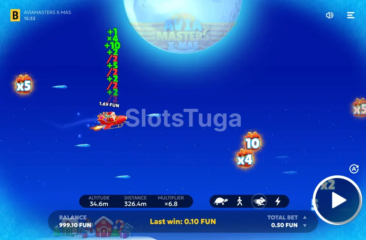 Avião em pleno voo a recolher multiplicadores em Aviamasters Xmas