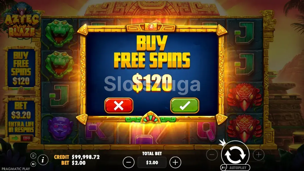 Opção de compra de bônus na Aztec Blaze Pragmatic Play