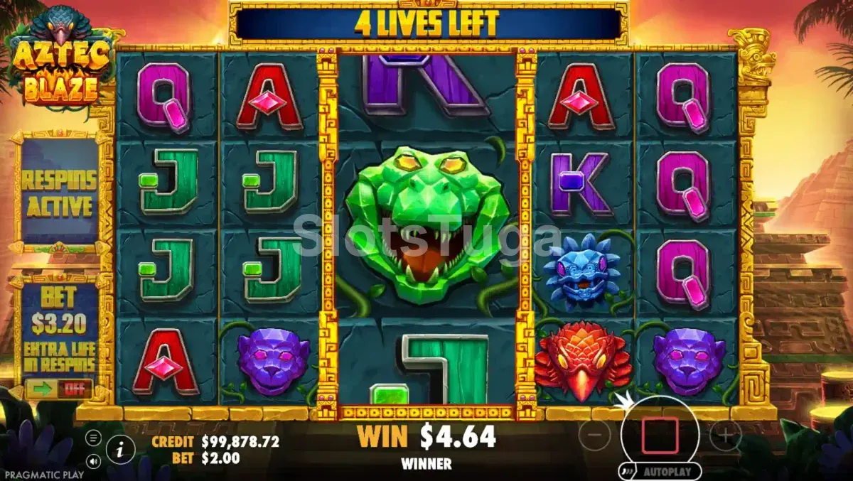 Rodadas grátis da slot Aztec Blaze com sistema de vidas