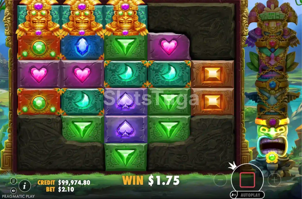 Segunda tela do jogo base da Aztec Bonanza mostrando combinações vencedoras