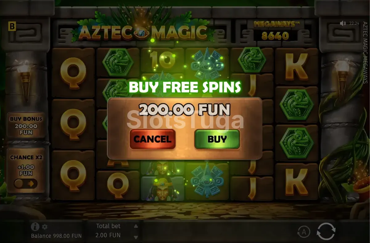 Tela de compra de bônus no Aztec Magic Megaways da BGaming