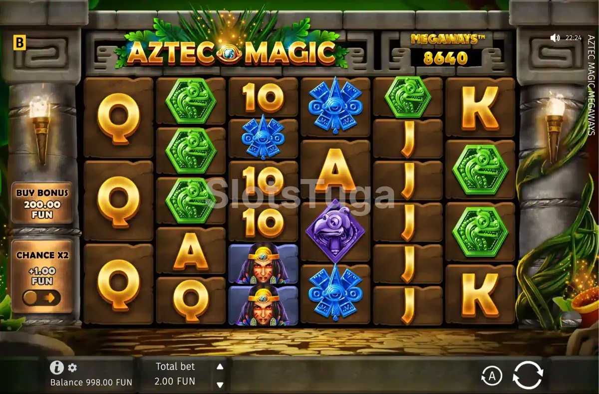 Jogo base do Aztec Magic Megaways com os rouleaux em ação