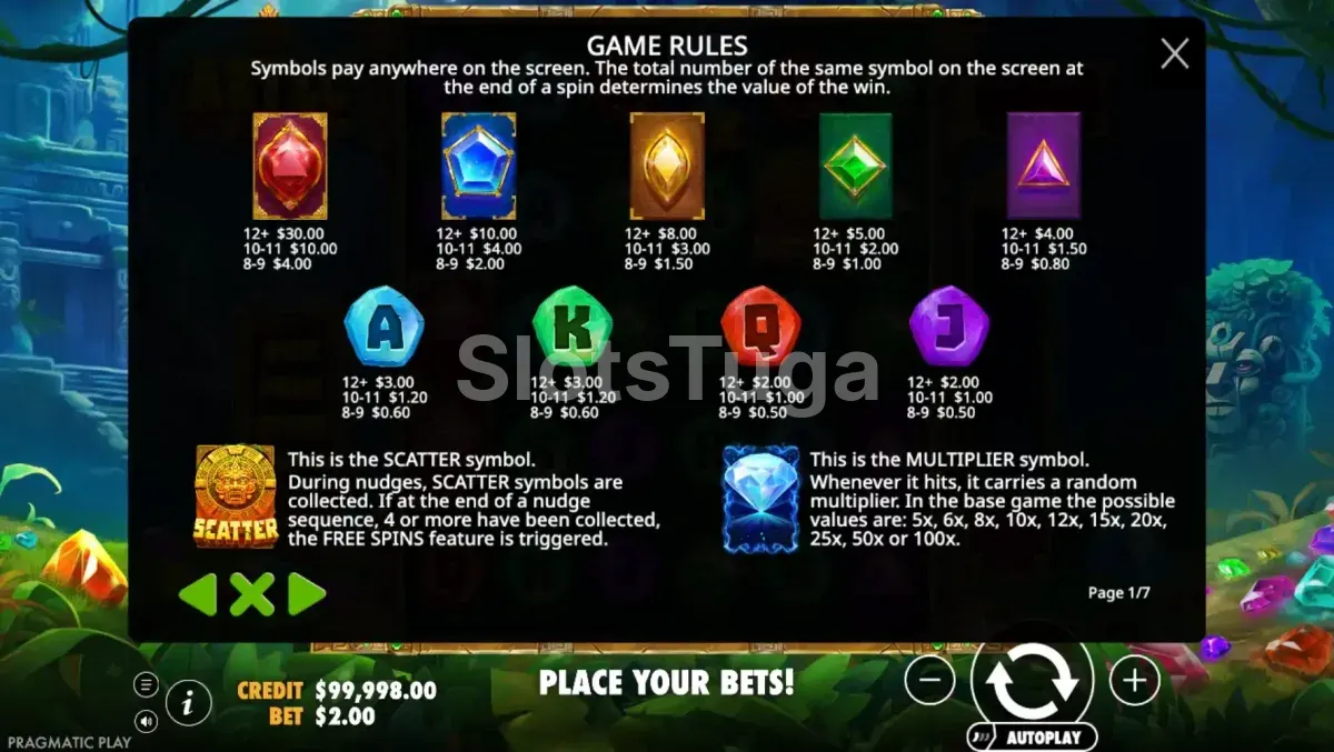Tabela de pagamentos da slot Aztec Powernudge