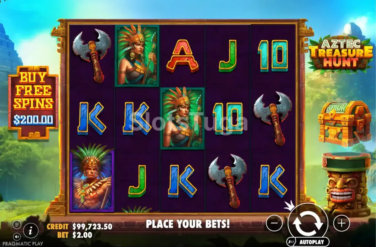 Jogo base da Aztec Treasure Hunt com os 5 rouleaux e 3 linhas