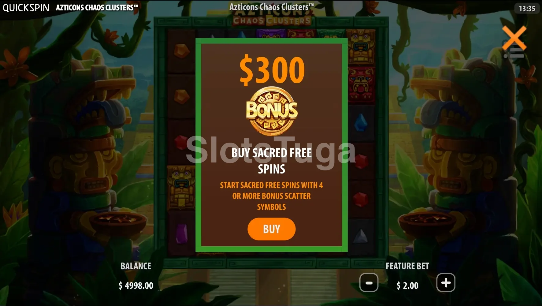 Botão de compra de bônus da Azticons Chaos Clusters e suas opções