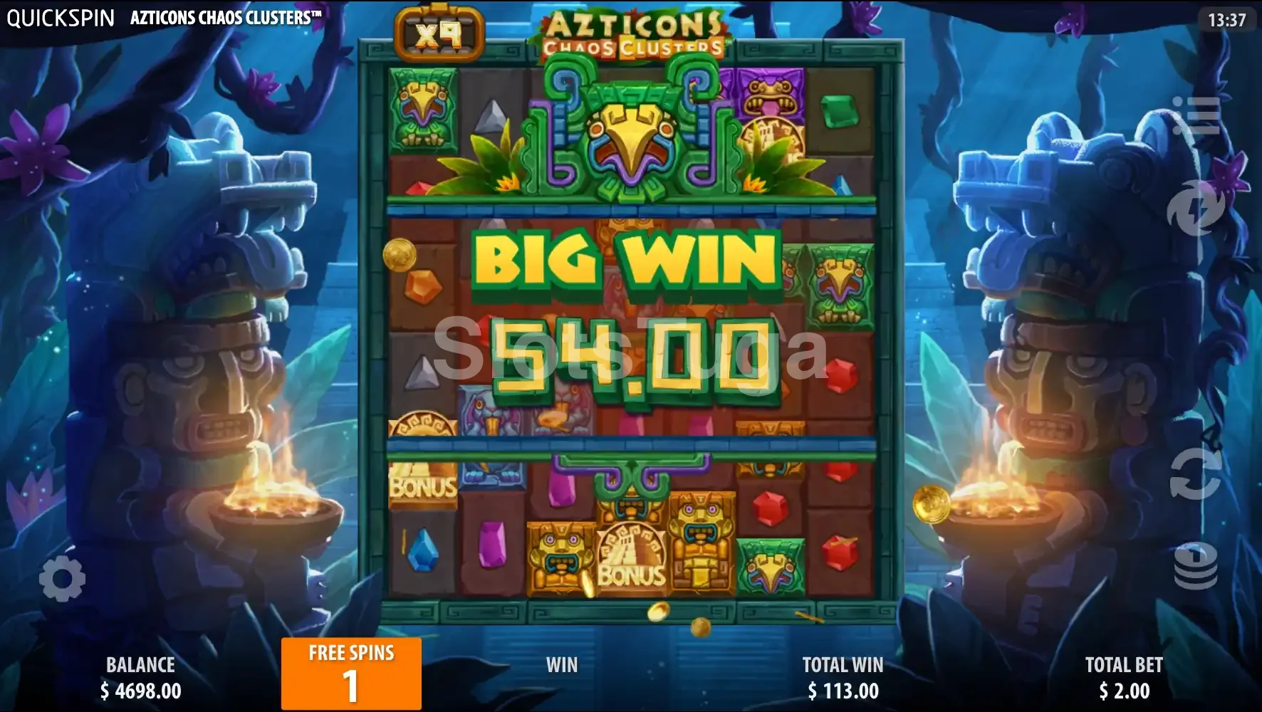Big win na Azticons Chaos Clusters com cluster gigante e multiplicador alto