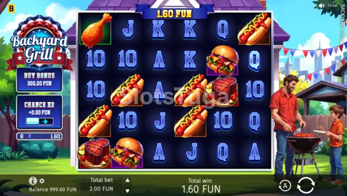 Jogo base da Backyard Grill com símbolos de churrasco nos rouleaux