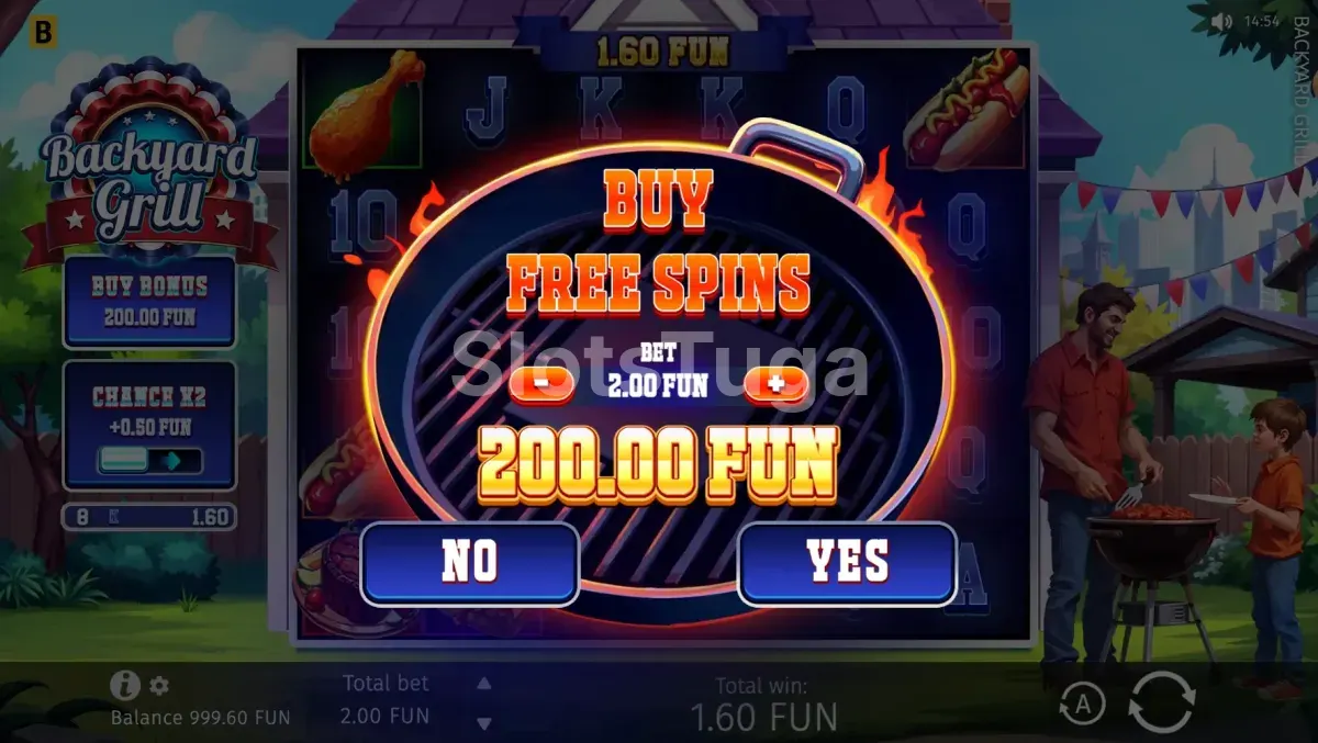 Tela de Bonus Buy da Backyard Grill com opções de compra de rodadas grátis
