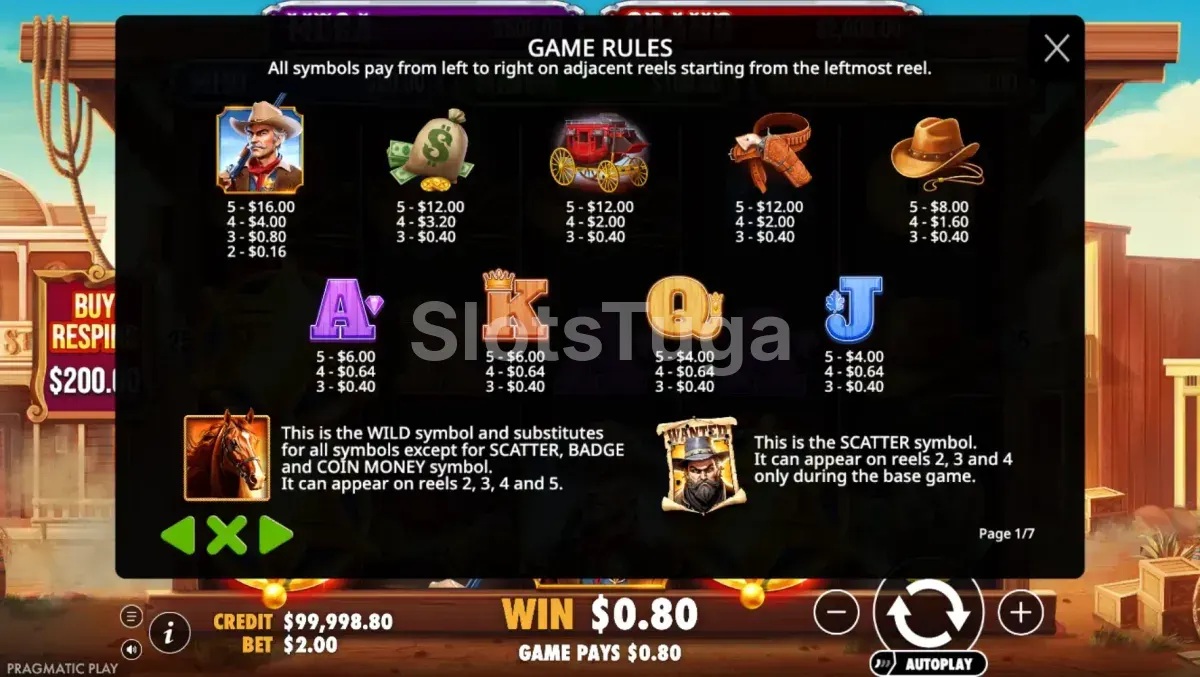 Tabela de pagamentos da slot Badge Blitz da Pragmatic Play