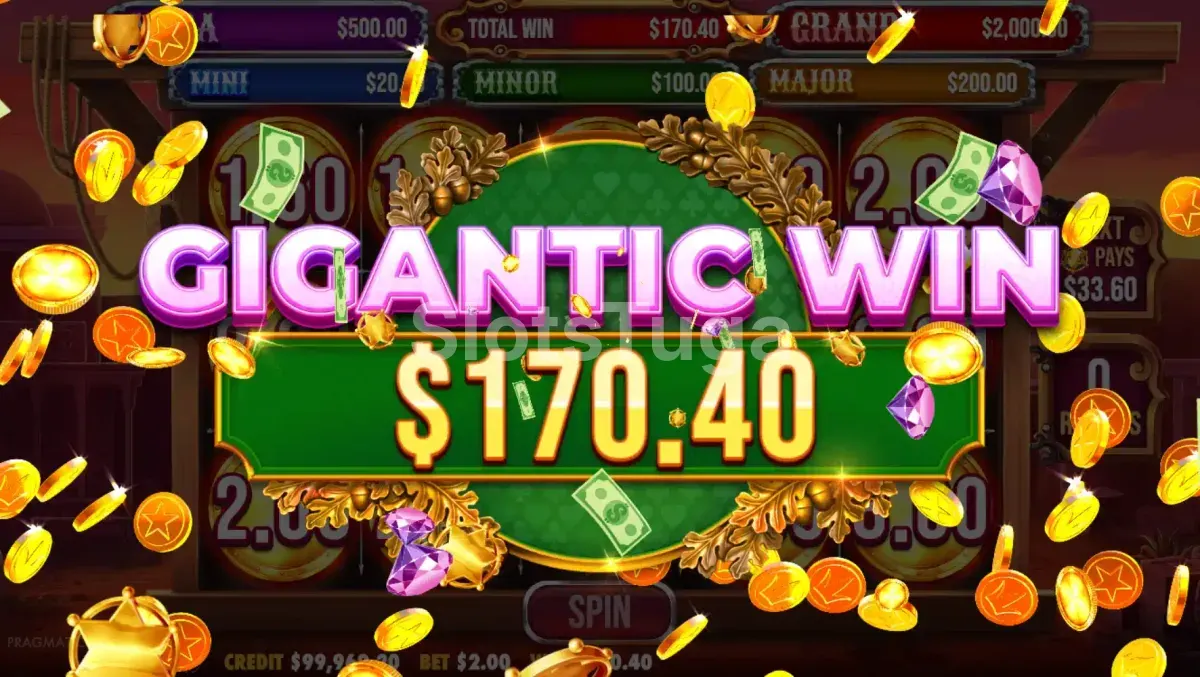 Grande vitória sendo exibida na slot Badge Blitz durante o Money Respin
