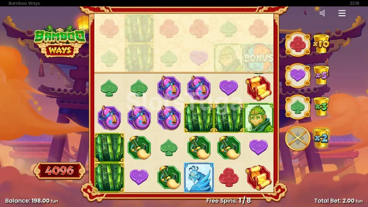 Rodada de giros grátis do Bamboo Ways com multiplicadores ativos