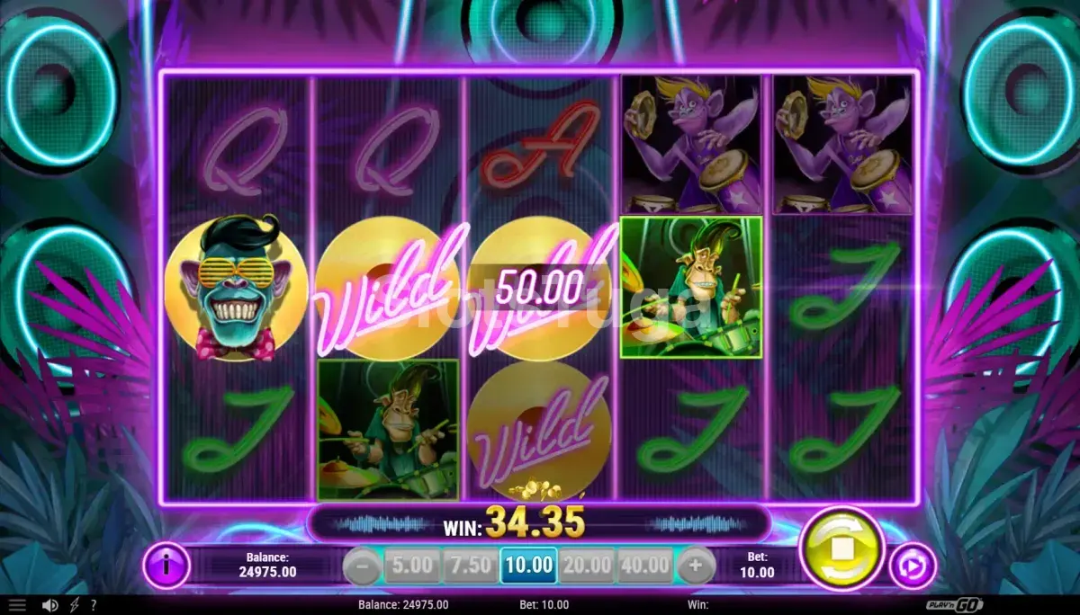 Resultado de giro na Banana Rock com combinação vencedora nos rolos