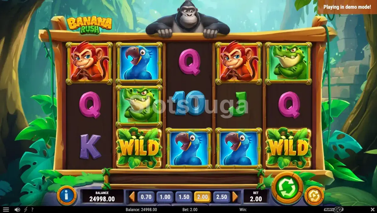 Jogo base da Banana Rush com gorila e símbolos de banana