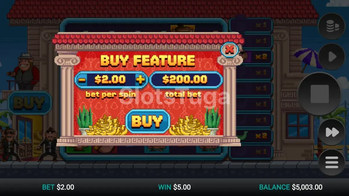 Tela de compra de bônus do Banana Town da Relax Gaming