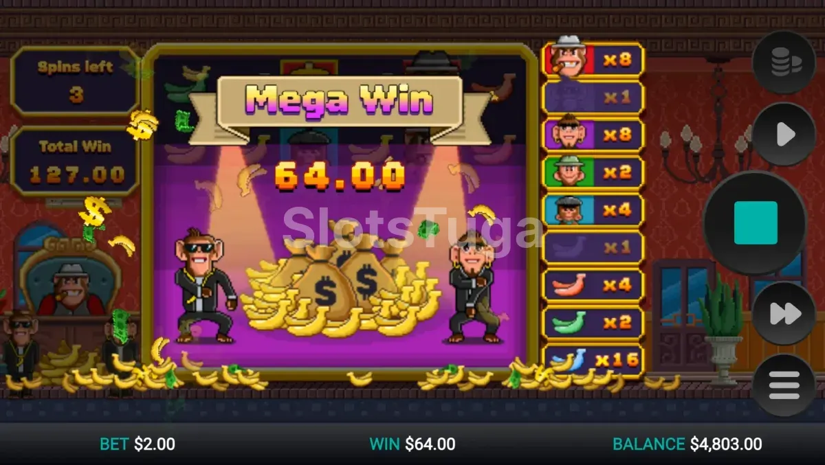 Grande vitória na slot Banana Town mostrando multiplicadores altos