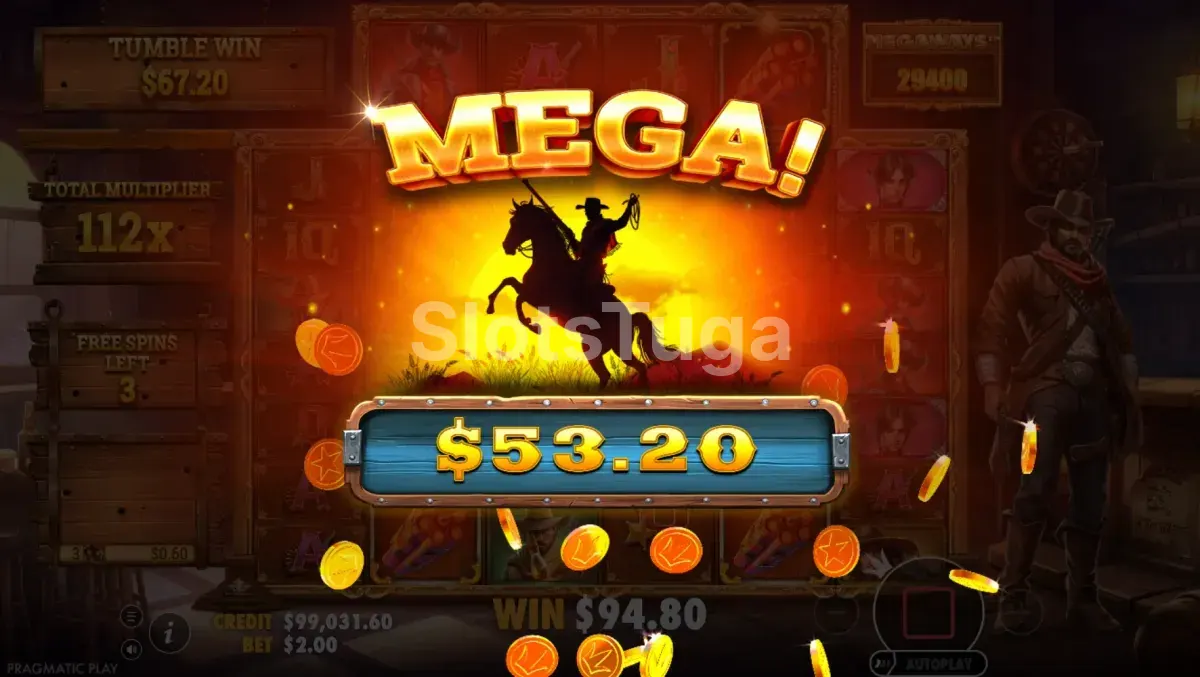 Big win acontecendo no Bandit Megaways com multiplicador alto ativo