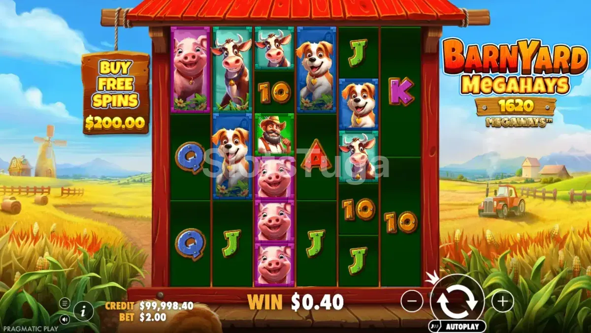 Jogo base da Barnyard Megahays Megaways com os símbolos de fazenda