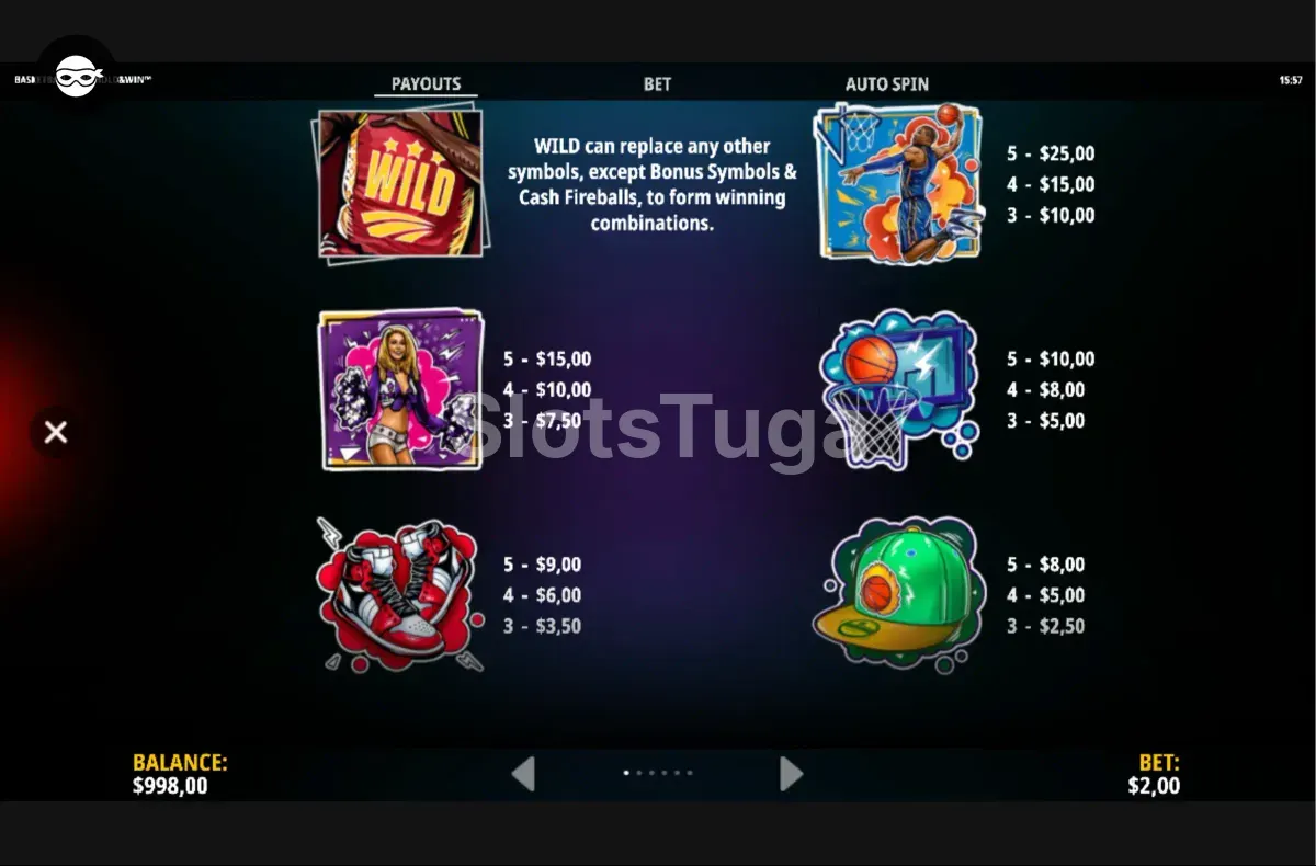 Tabela de pagamentos detalhada da slot Basketball King Hold & Win