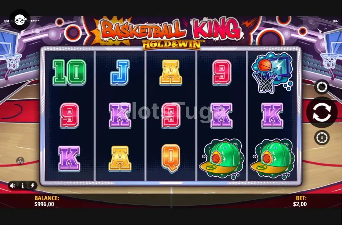 Visão geral da tela principal da slot Basketball King Hold & Win