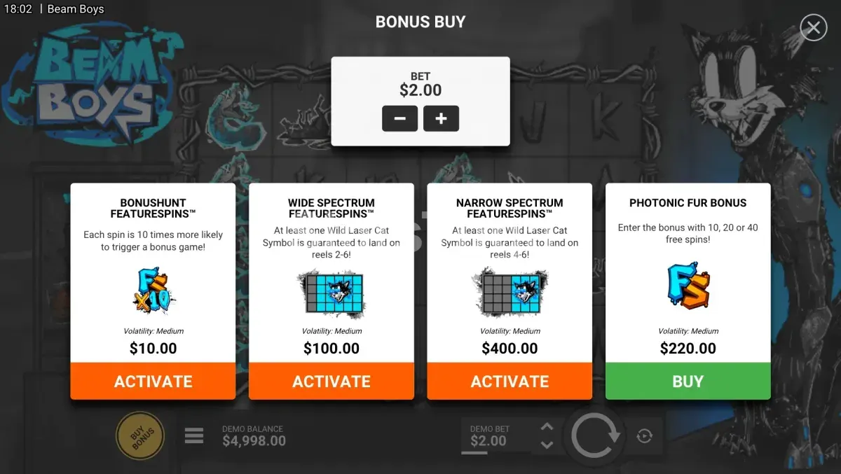 Opções de compra de bônus no Beam Boys da Hacksaw Gaming