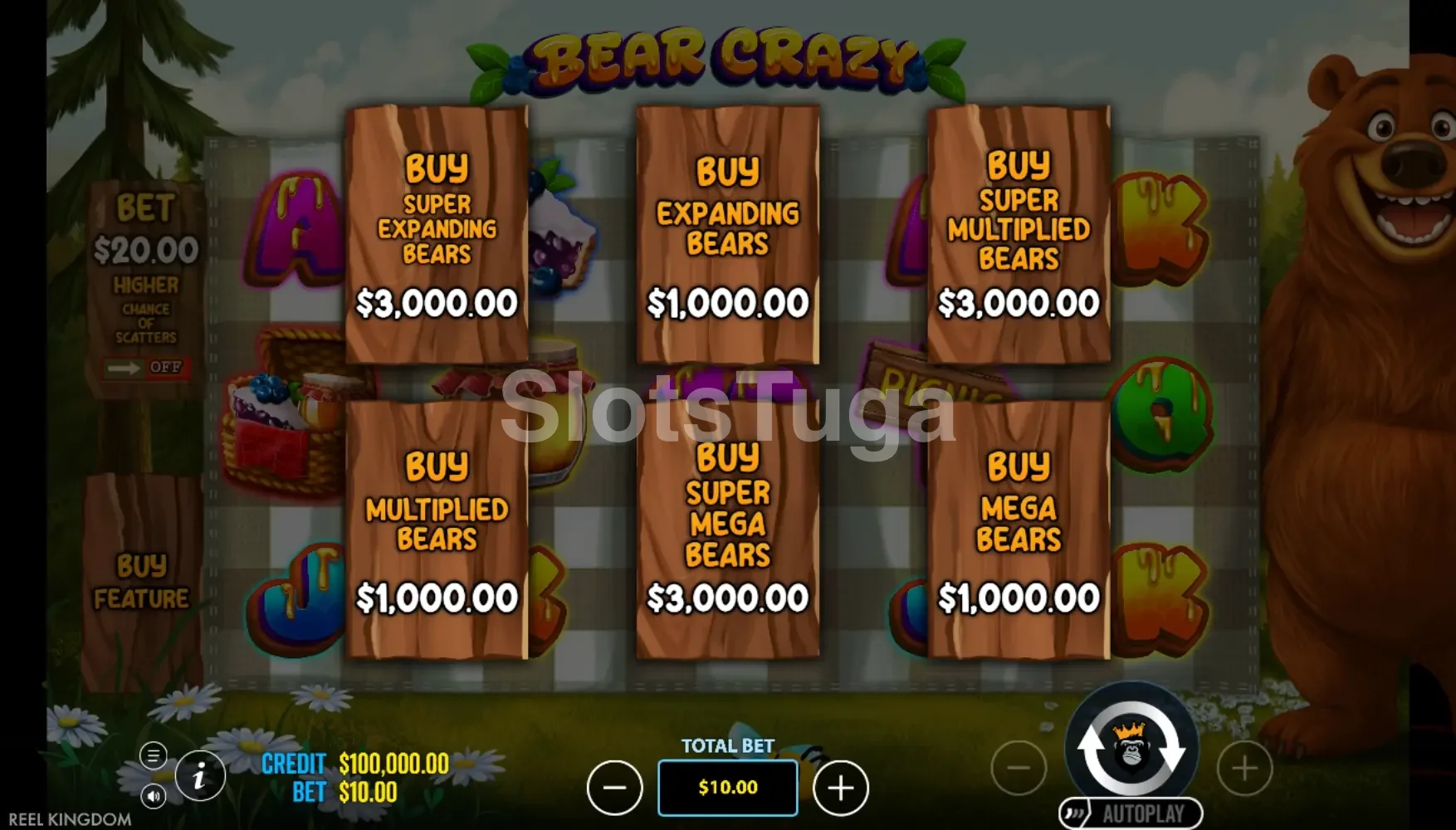 Tela de compra de bônus da Bear Crazy Pragmatic Play