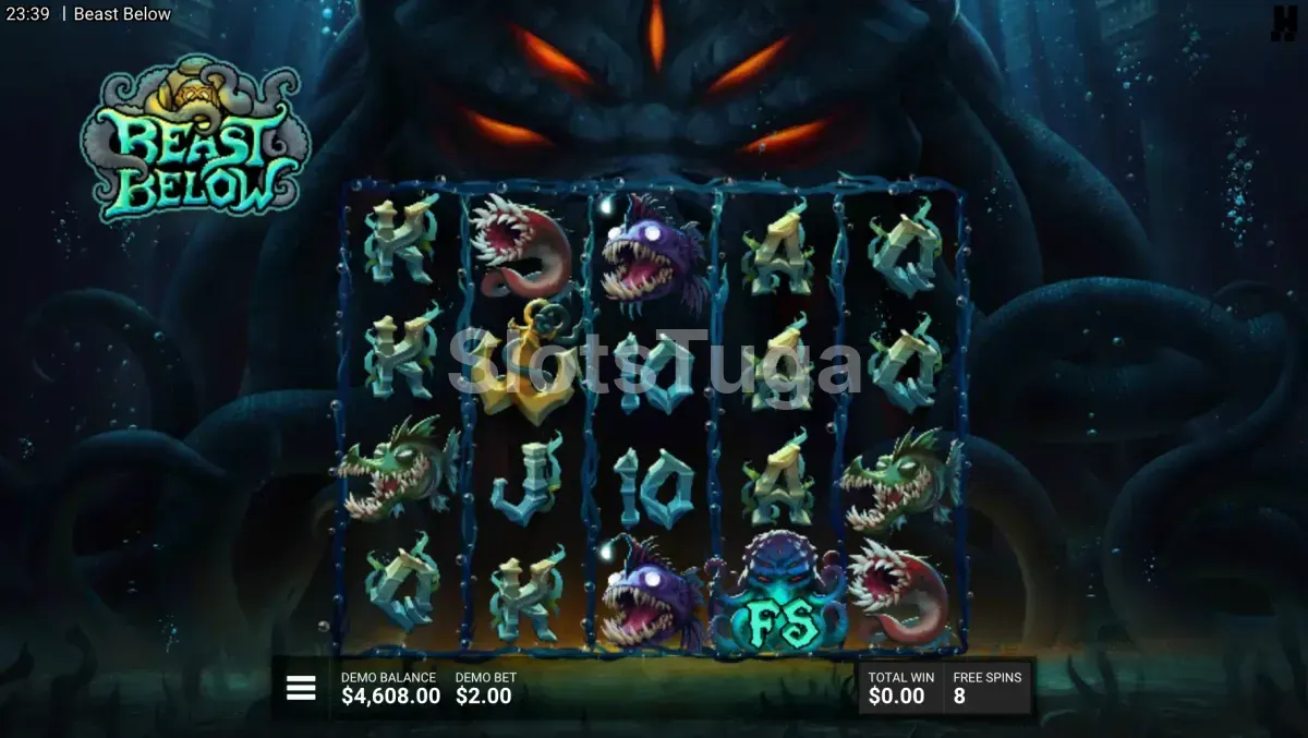 Modo de giros grátis do Beast Below com multiplicadores ativos
