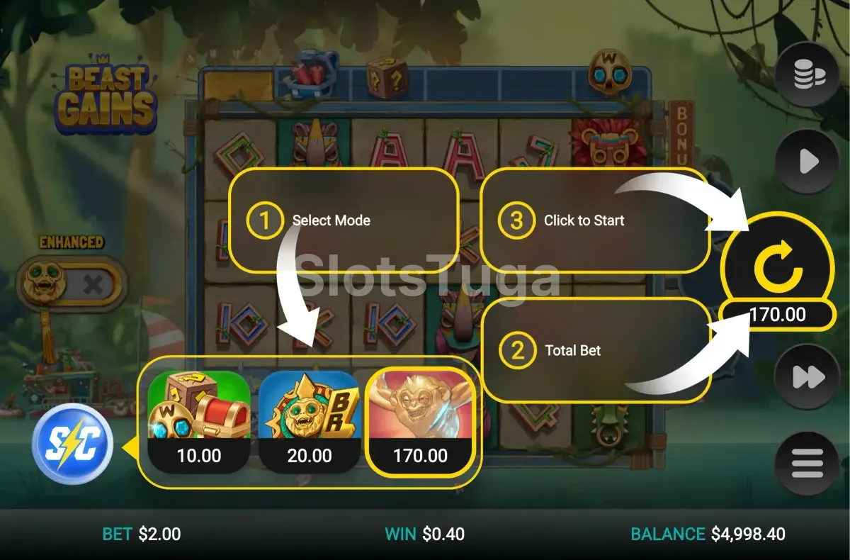 Tela de compra de bônus da Beast Gains com as opções disponíveis