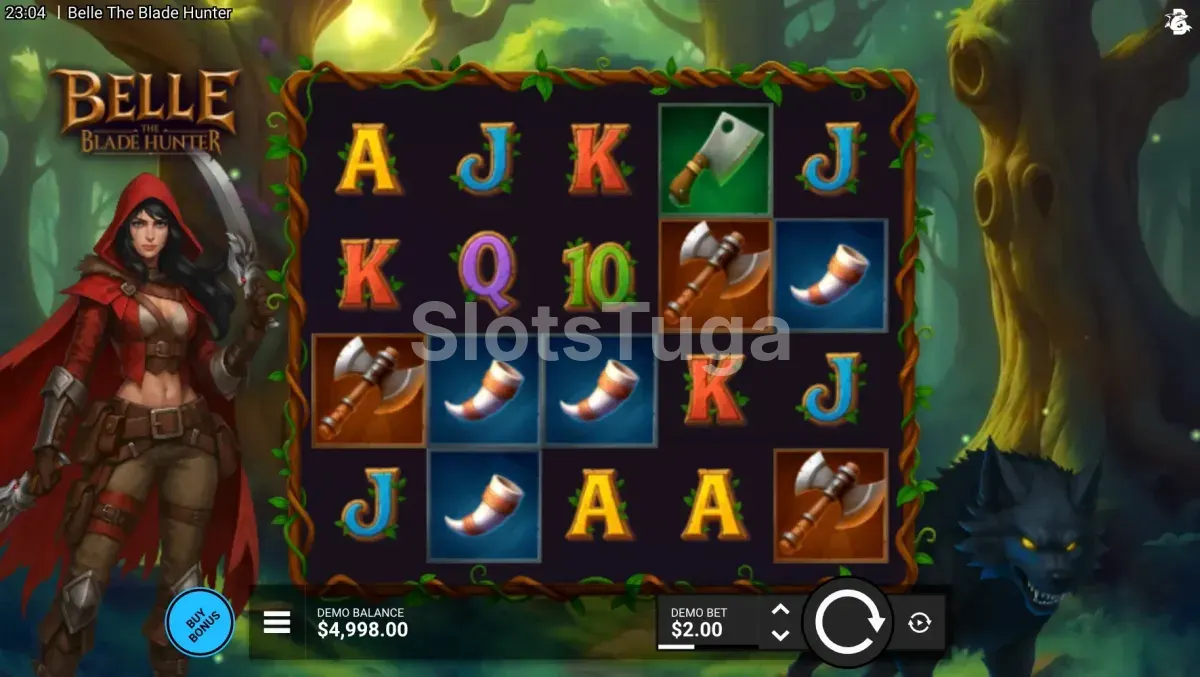 Tela principal do jogo Belle The Blade Hunter com os 5 rouleaux e 4 linhas