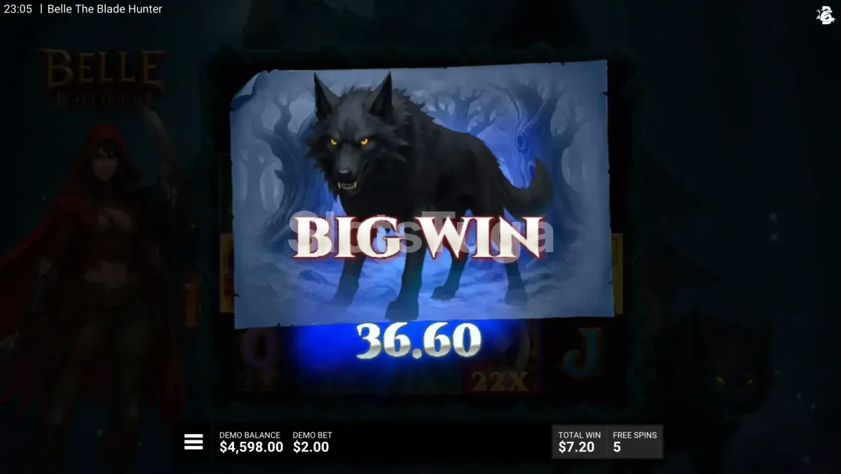 Tela de grande vitória na slot Belle The Blade Hunter