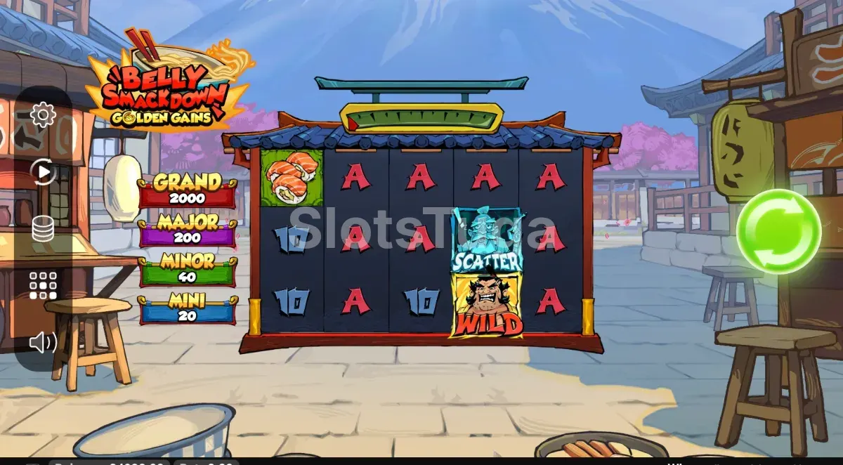 Ecrã do jogo base de Belly Smackdown Golden Gains