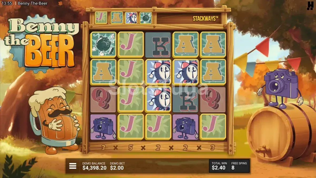 Rodadas grátis ativadas na slot Benny The Beer com símbolos especiais
