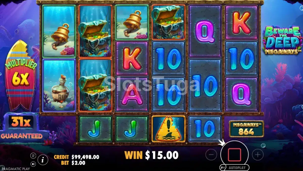 Rodadas gratuitas ativadas na Beware The Deep Megaways com multiplicadores
