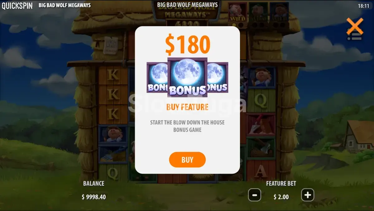 Tela de compra de bônus do Big Bad Wolf Megaways