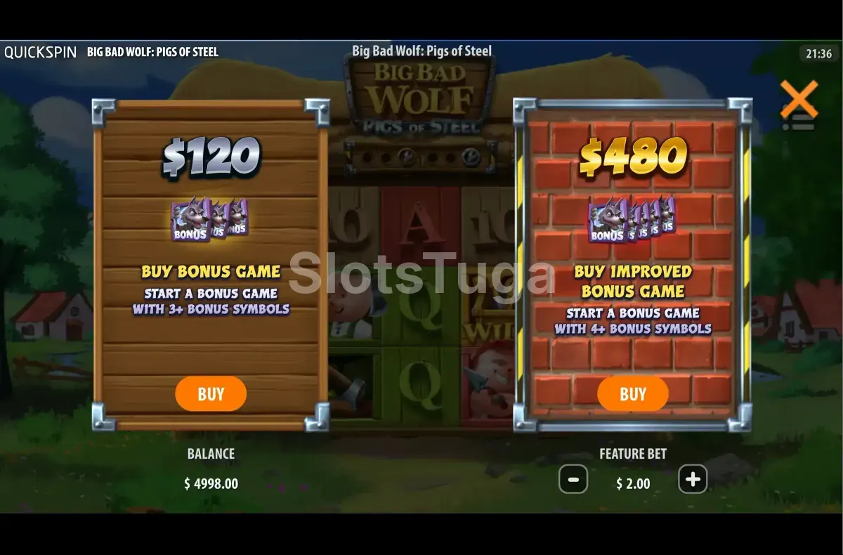 Opção de compra de bônus no Big Bad Wolf Pigs of Steel para acessar rodadas grátis diretamente