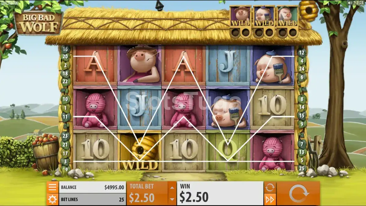 Segunda tela do jogo base de Big Bad Wolf mostrando as cascatas