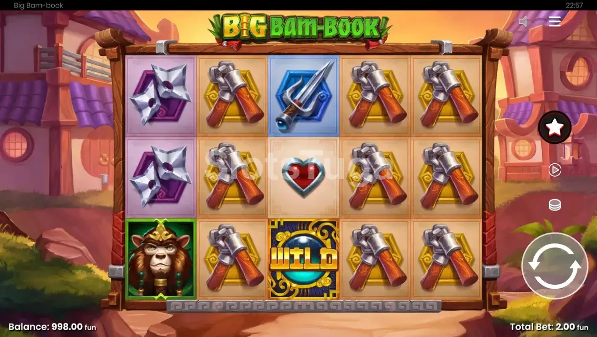 Jogo base da Big Bam-Book com grid 5x3 e cenário asiático
