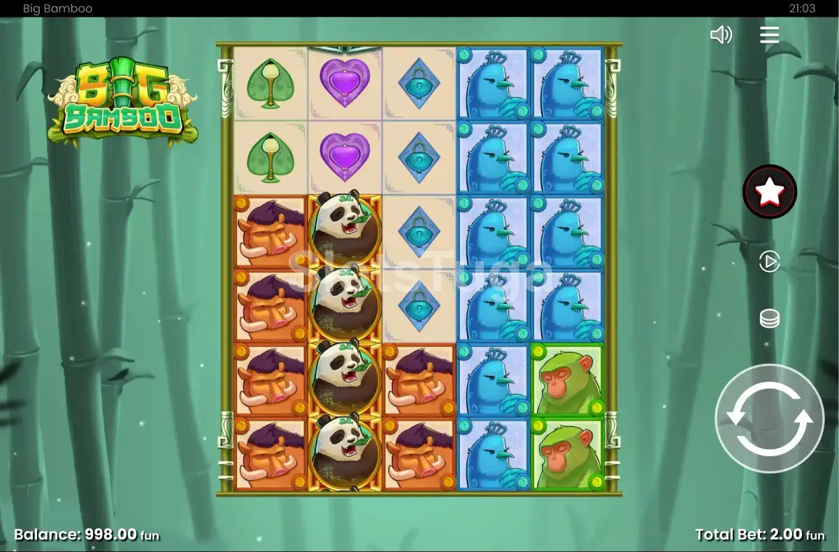 Jogo base do Big Bamboo com pandas e bambus coloridos