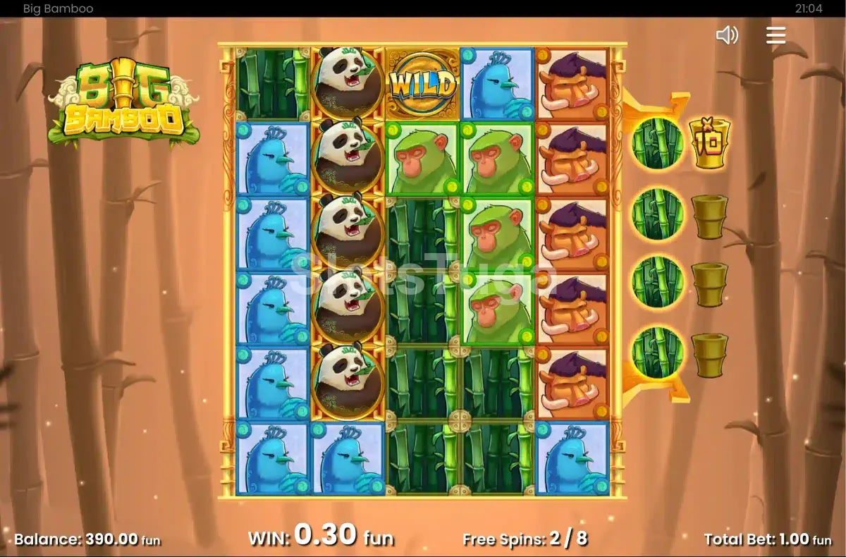 Rodada de giros grátis do Big Bamboo com multiplicadores acumulando