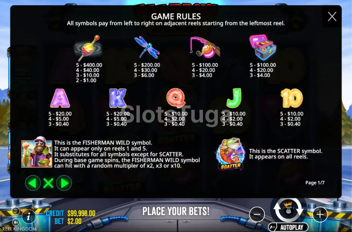 Tabela de pagamentos do Big Bass Blast