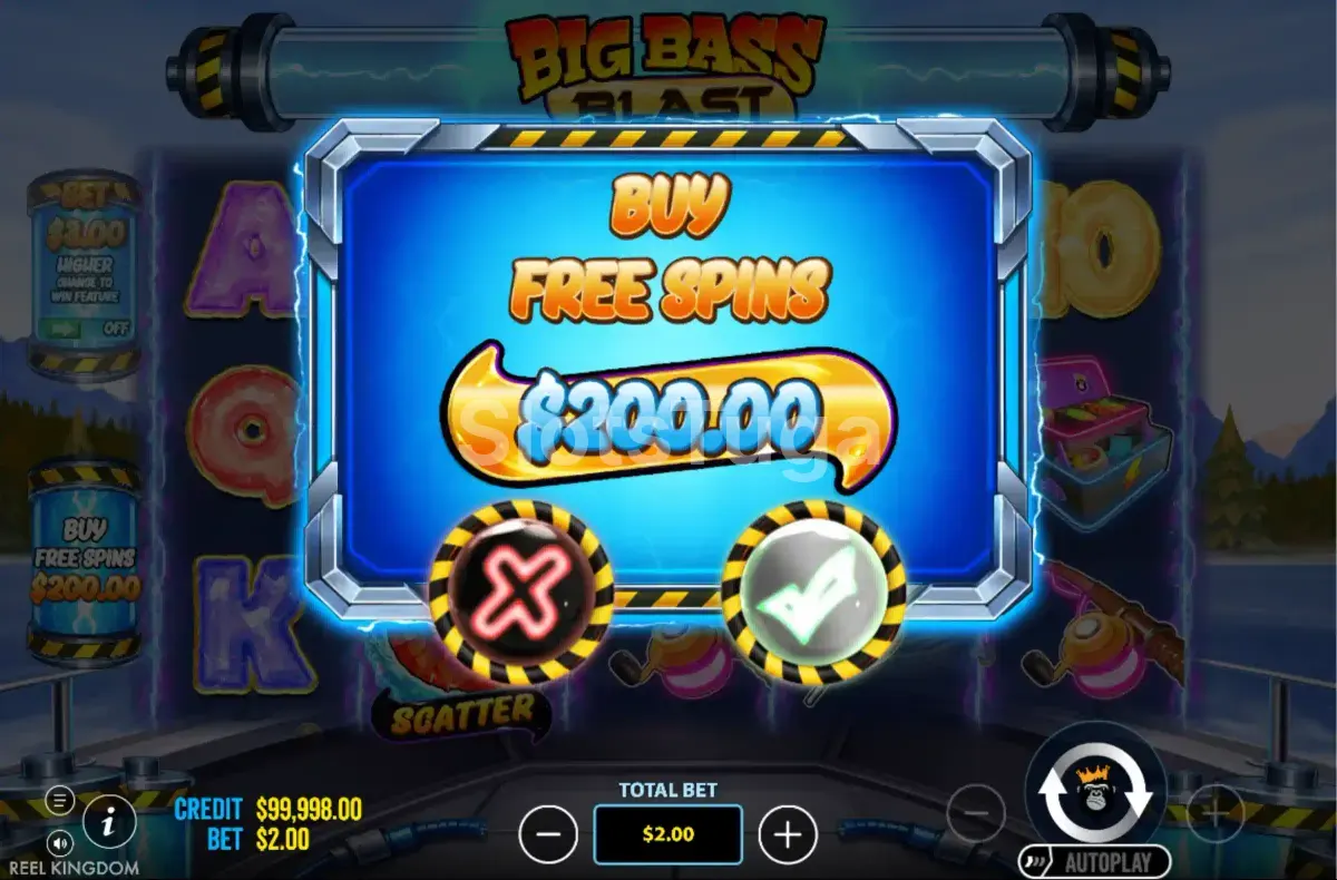Tela de compra de bônus do Big Bass Blast