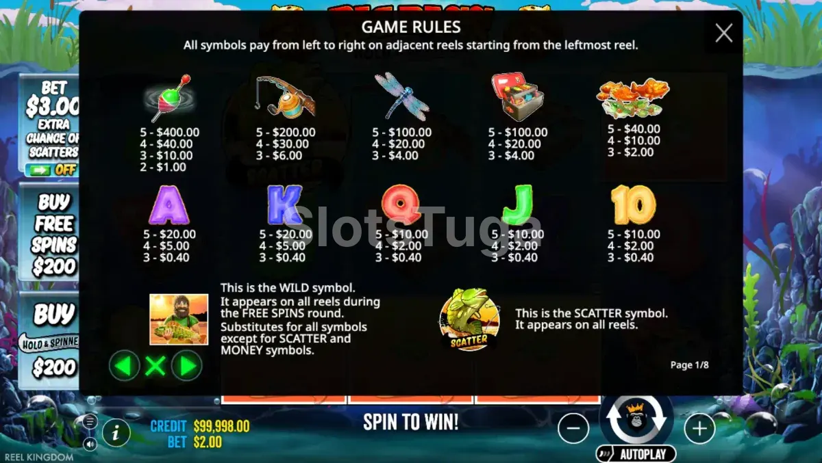 Tabela de pagamentos do Big Bass Bonanza Hold & Spinner