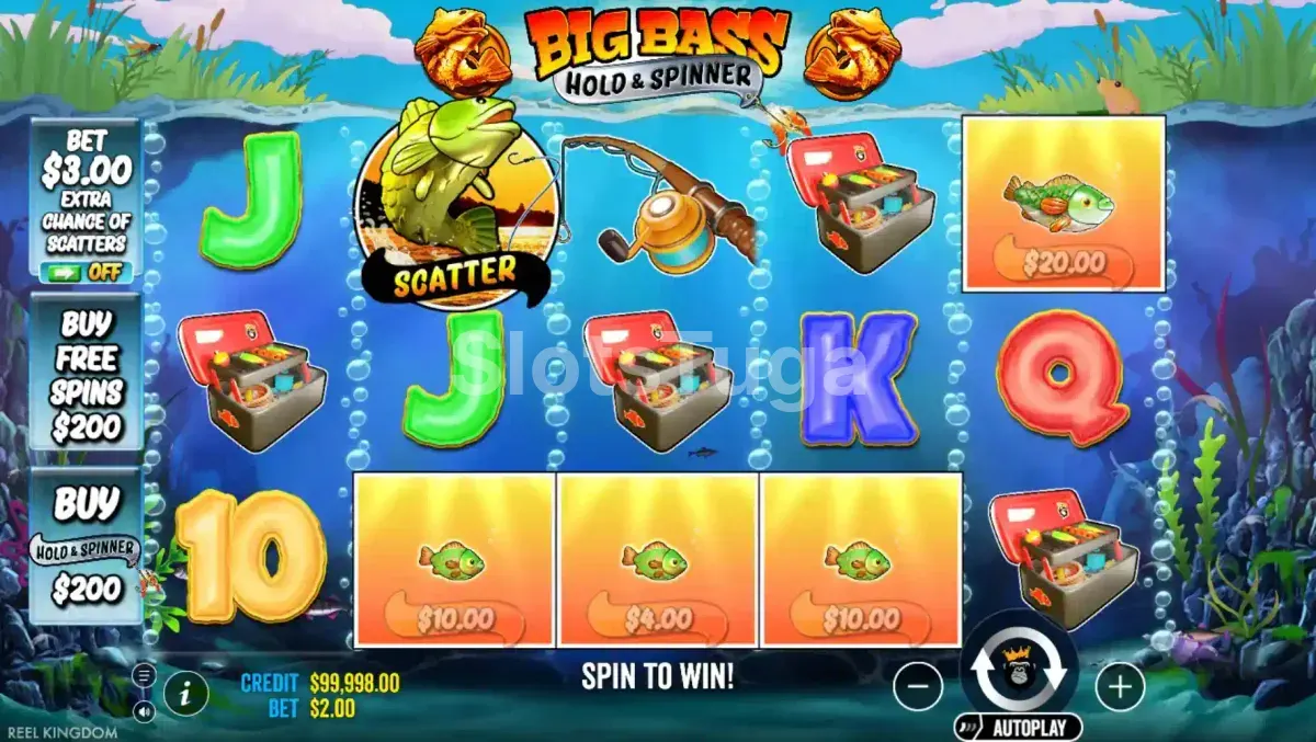 Jogo base do Big Bass Bonanza Hold & Spinner com rouleaux girando