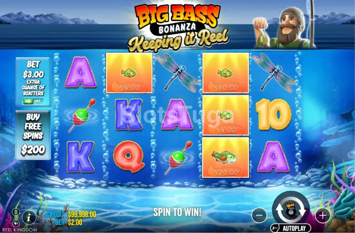 Jogo base do Big Bass Bonanza Keeping It Reel com os rolos principais