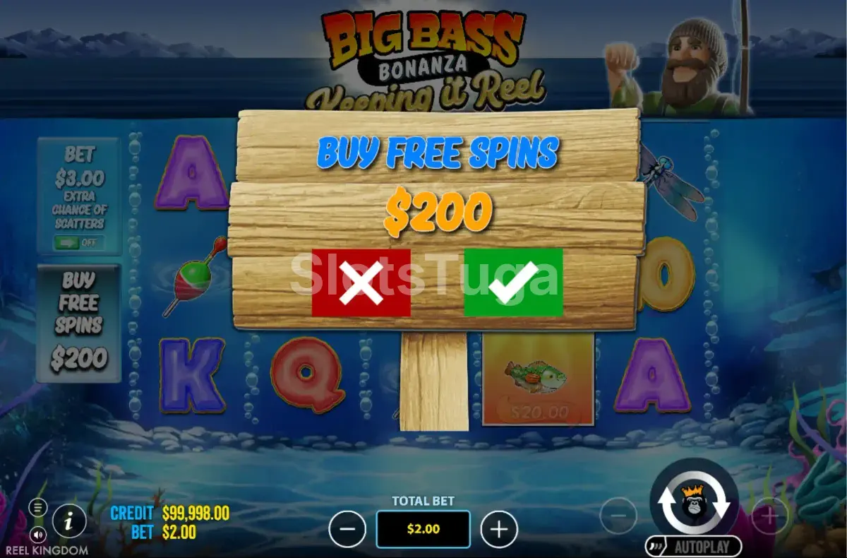Tela de compra de bônus do Big Bass Bonanza Keeping It Reel