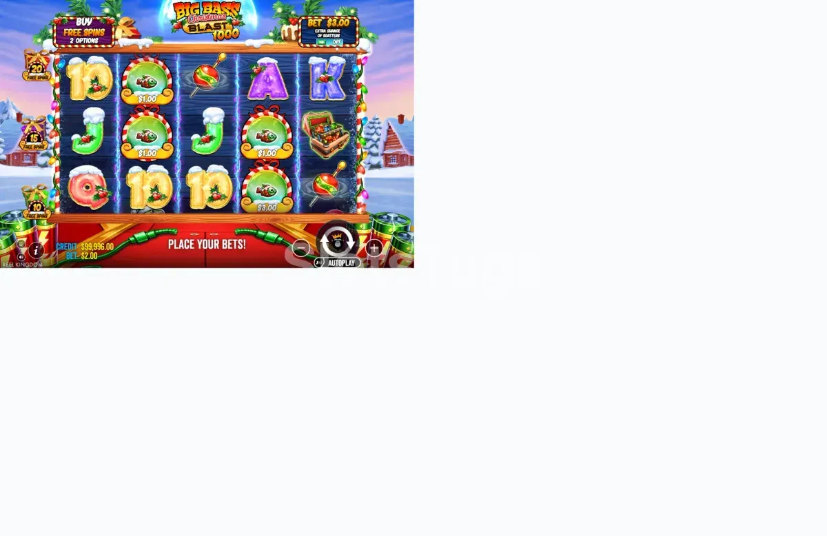 Jogo base de Big Bass Christmas Blast 1000 com rolos 5x3