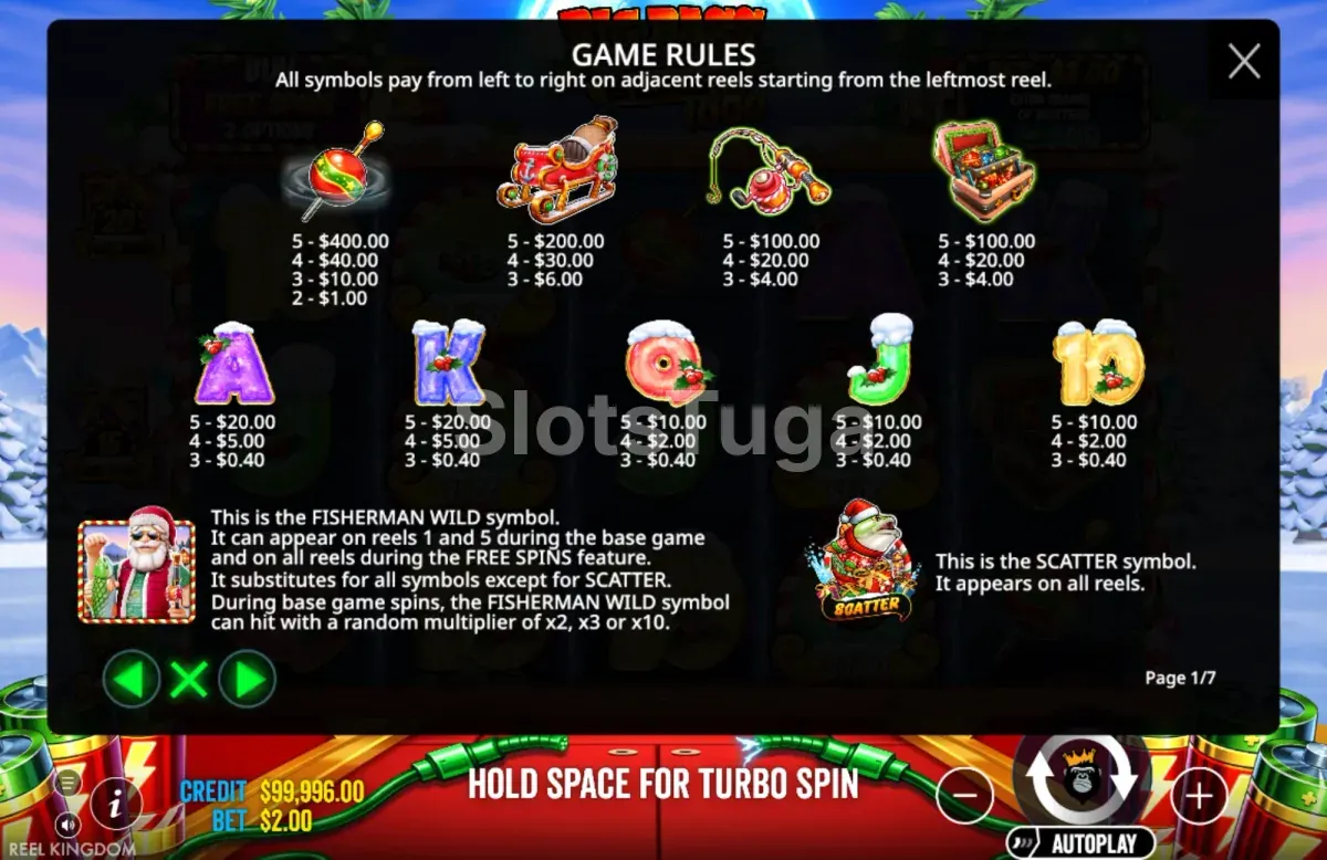 Tabela de pagamentos de Big Bass Christmas Blast 1000
