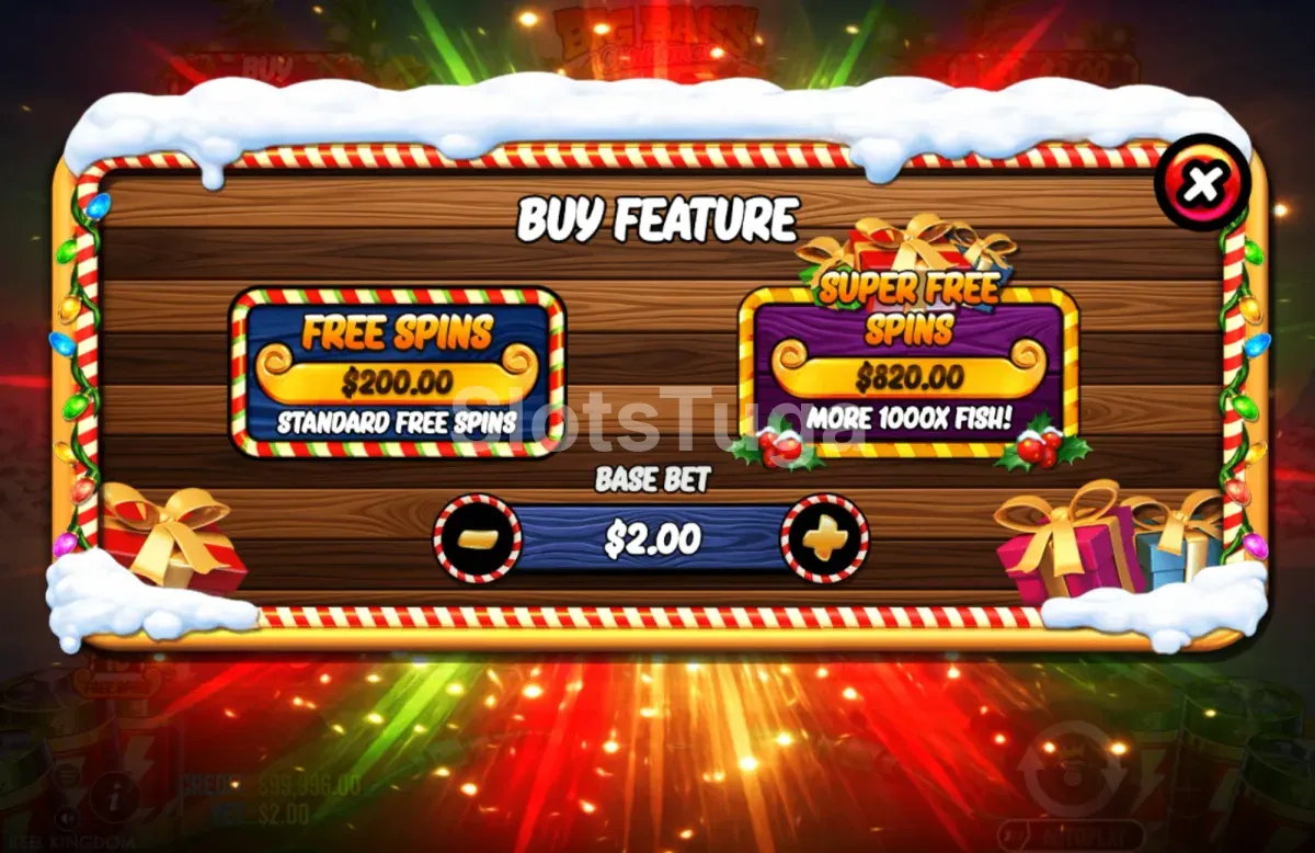 Menu de compra de bónus de Big Bass Christmas Blast 1000