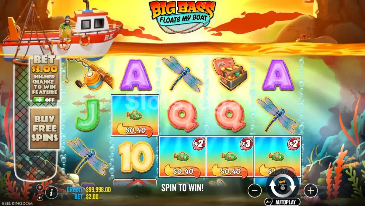 Jogo base do Big Bass Floats My Boat com rouleaux girando