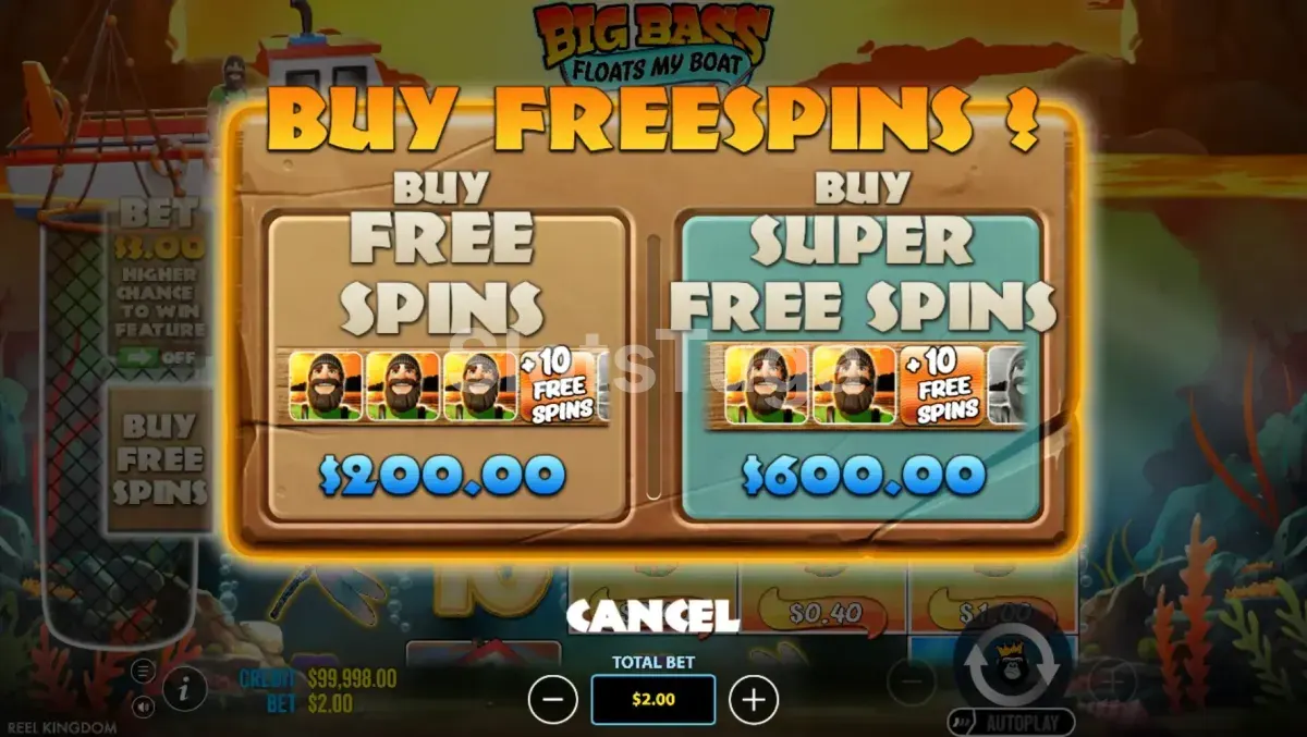 Tela de Bonus Buy disponível no Big Bass Floats My Boat